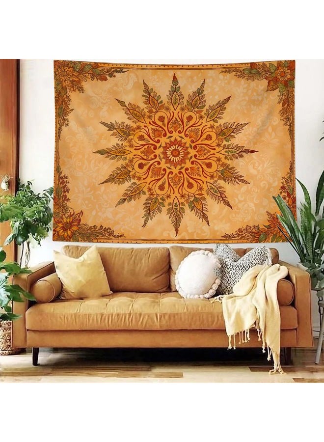 Accnicc Boho Mandala Floral Tapestry Vintage Bohemian Indian Tapestries for Bedroom Aesthetic Retro Orange Yellow Flower Tapestry Wall Hanging for Dorm Living Room Decor 60 x 44 Inch - Image 2