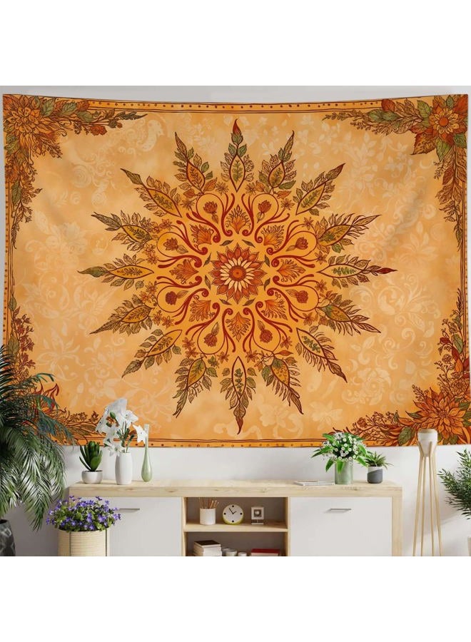 Accnicc Boho Mandala Floral Tapestry Vintage Bohemian Indian Tapestries for Bedroom Aesthetic Retro Orange Yellow Flower Tapestry Wall Hanging for Dorm Living Room Decor 60 x 44 Inch - Image 3