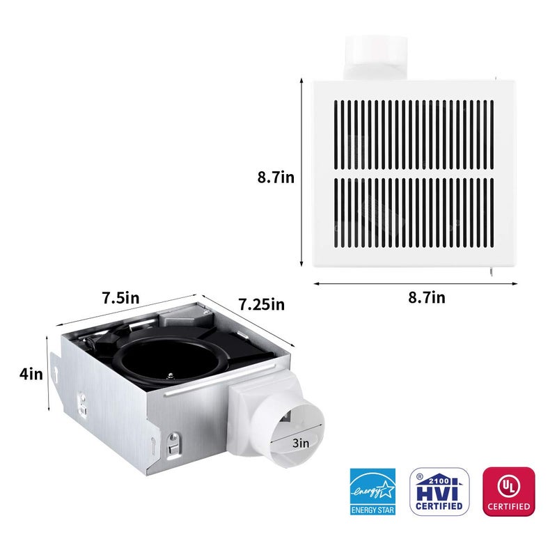 VENTECHLATION Bathroom Exhaust Fan, 50 CFM,1.0 Sone DC Motor,Quiet Bathroom Fan with No Attic access Needed Installation, Ceiling Mounted,Energy Star Certified Ventilation Fan, 3inch Duct,White - Image 3