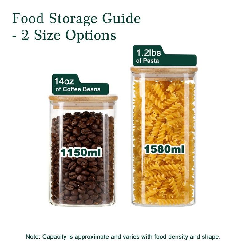 LIBWYS 8-Pack Glass Pantry Storage Containers with Bamboo Lids (1.22Qt/1.67Qt) - Stackable Square Food Jars for Pantry Organization, Coffee, Flour, Snacks, Tea | Kitchen Canisters Set - Image 4