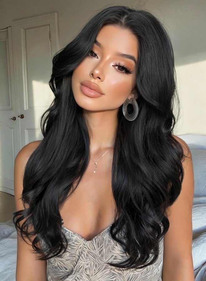 WIGER Black Lace Front Wigs 13x6 Lace Layered Wave Synthetic Wig Pre Plucked Wavy Wig for Women Daily Party Use 26 Inch - Image 1