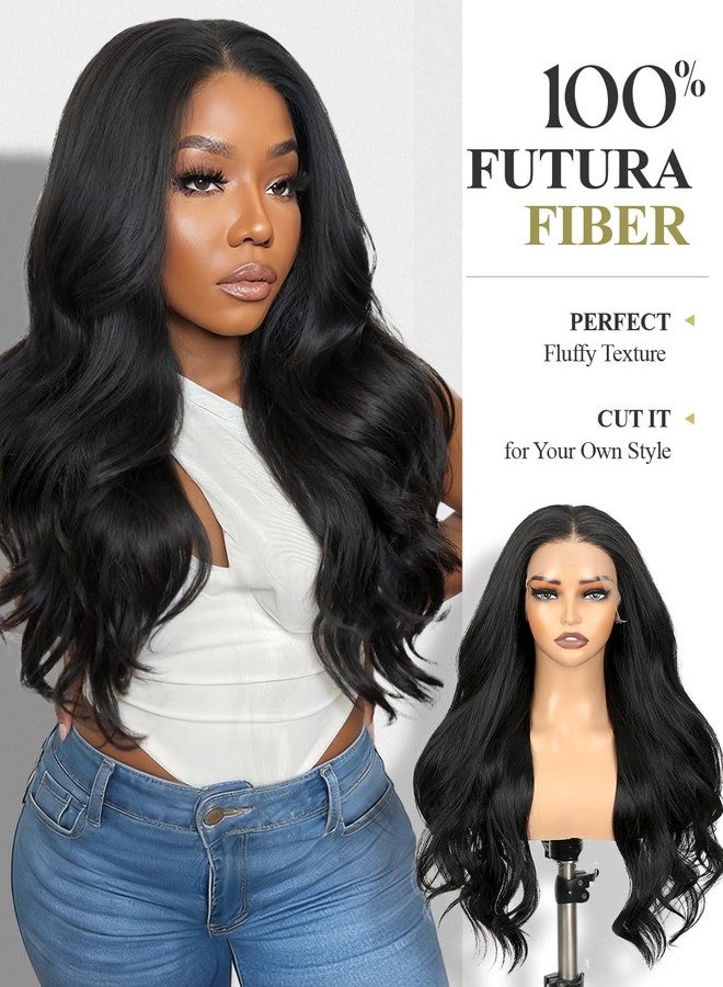 WIGER Black Lace Front Wigs 13x6 Lace Layered Wave Synthetic Wig Pre Plucked Wavy Wig for Women Daily Party Use 26 Inch - Image 4