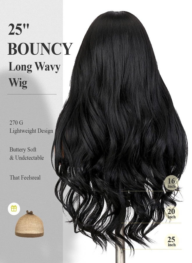 WIGER Black Lace Front Wigs 13x6 Lace Layered Wave Synthetic Wig Pre Plucked Wavy Wig for Women Daily Party Use 26 Inch - Image 2