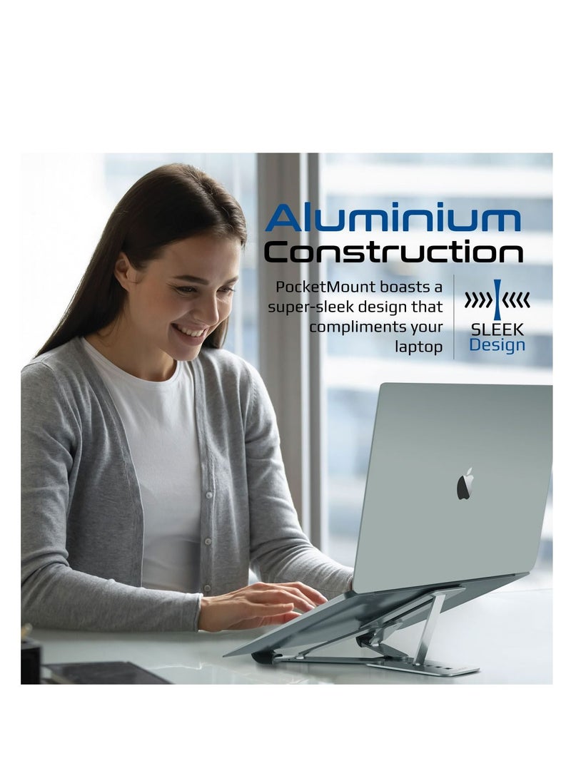 PROMATE Portable Laptop Stand with Multi-Angle Viewing, Heat Dissipating and Foldable Structure, PocketMount.Grey - Image 3