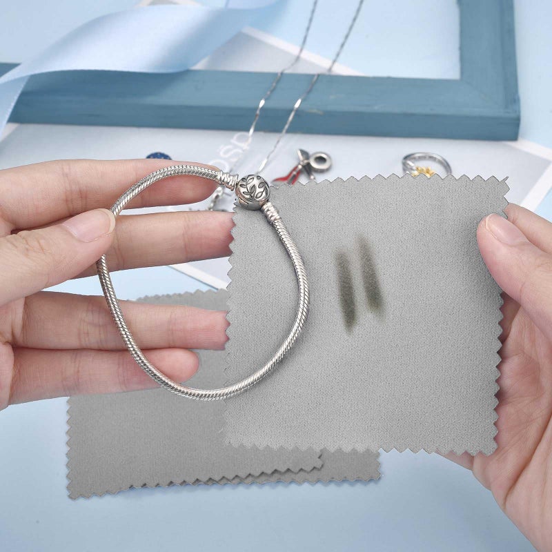 SEVENWELL 50pcs Jewelry Cleaning Cloth Gray Polishing Cloth for Sterling Silver Gold Platinum Small Polish Cloth 8x8cm - Image 5
