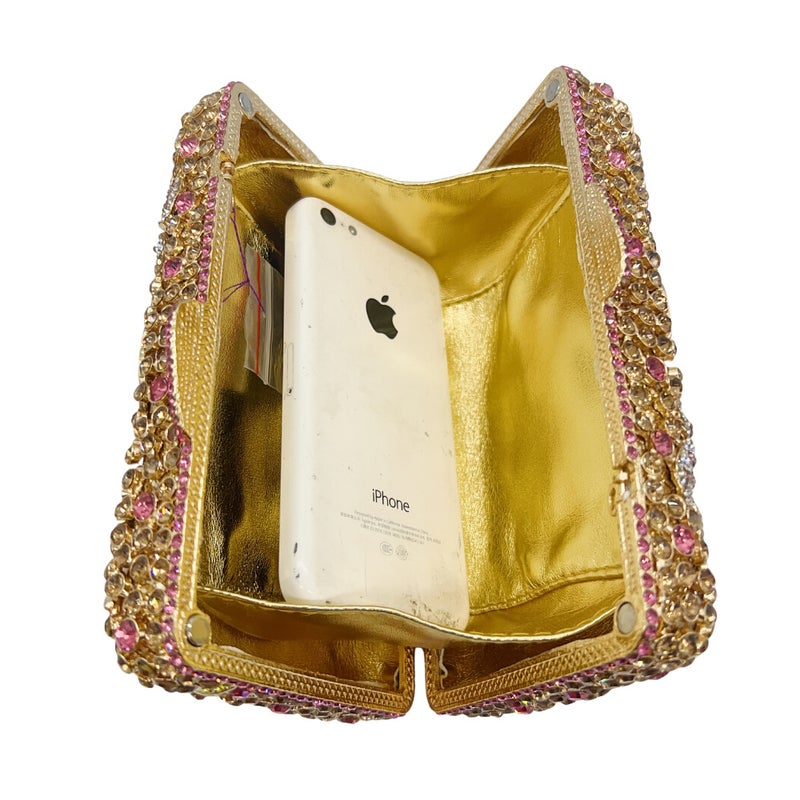 Floral Diamond-Encrusted Evening Bag, Metal Hard Box Full Of Diamonds, Dress Bag, Banquet Handbag, Stone Clutch - Image 3