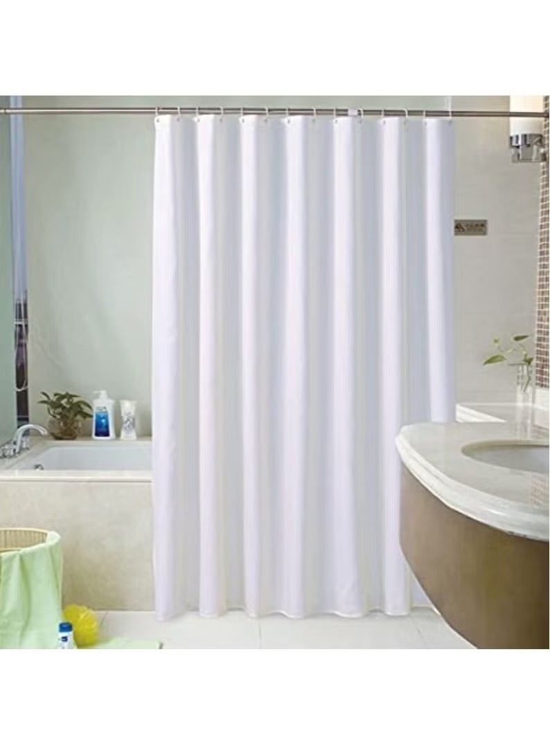 A ZONE Shower Curtain Plain White Thick Fabric European Style Waterproof Mildew-proof No Smell with 12 Hooks for Bathroom (180 x 180cm) White  - Image 1