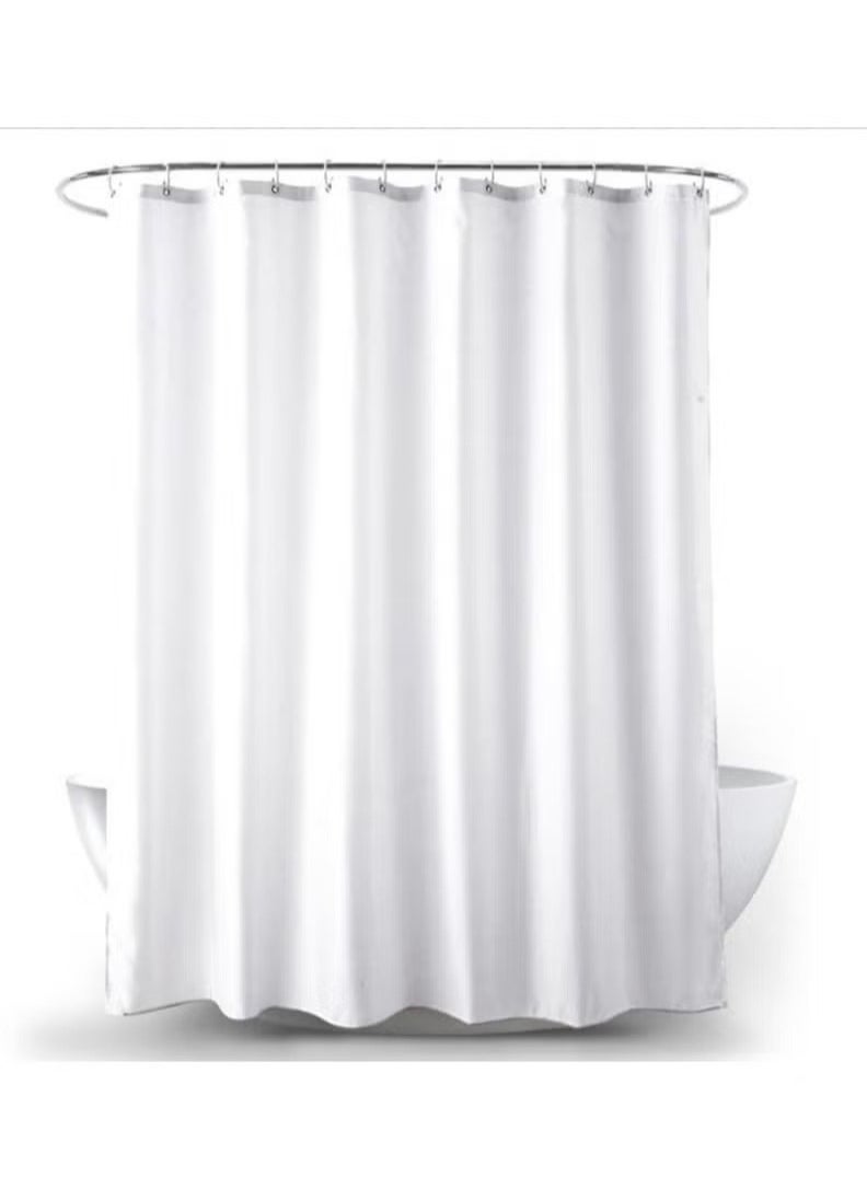 A ZONE Shower Curtain Plain White Thick Fabric European Style Waterproof Mildew-proof No Smell with 12 Hooks for Bathroom (180 x 180cm) White  - Image 4
