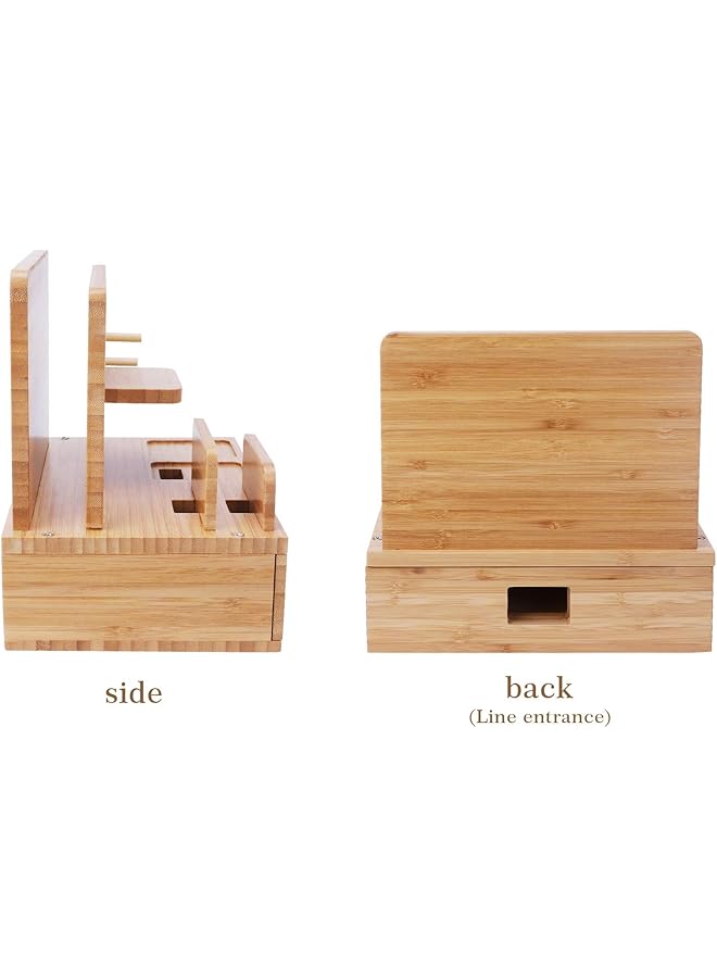 iCozzier Bamboo Multiple Device Desktop Dock Station Watch Organizer Key Holder With Drawer For Iwatch Airpods Ipad Smartphones Tablets Kindles - Image 5