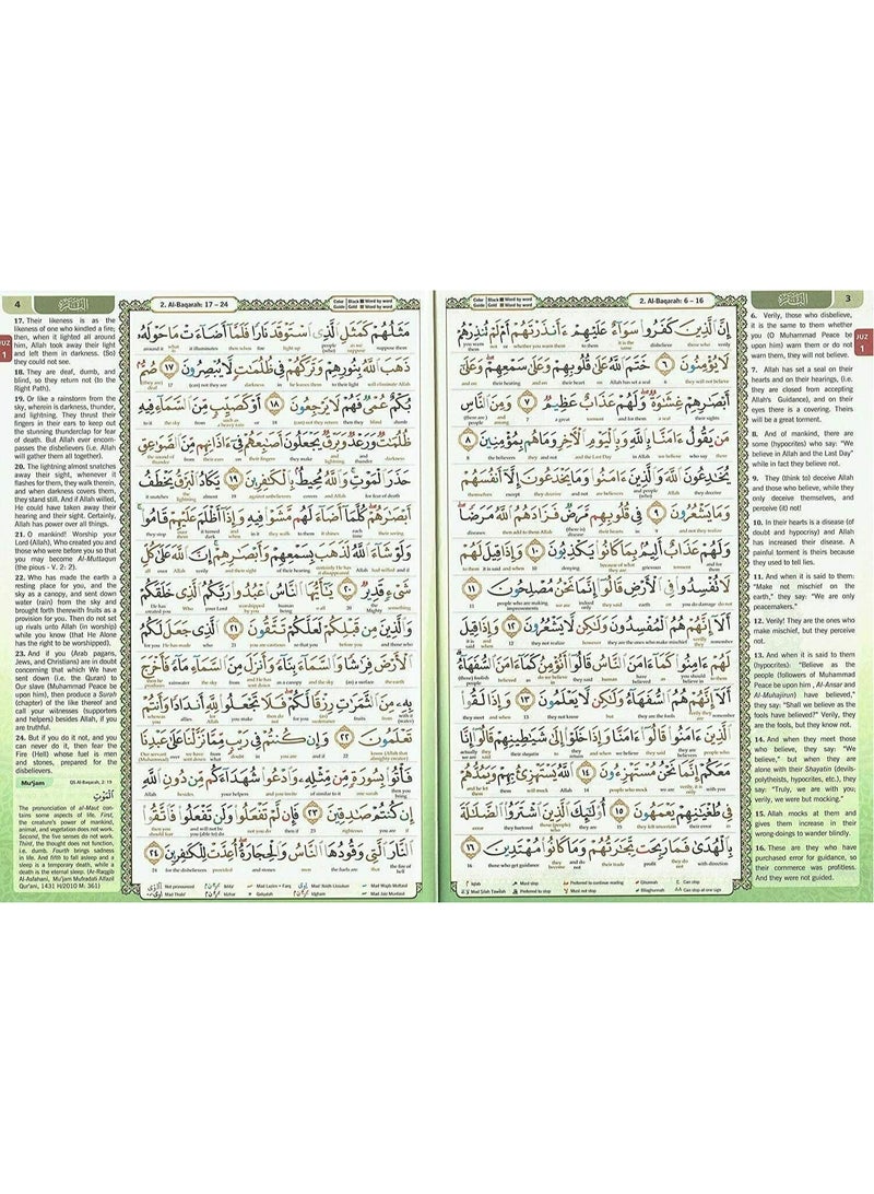 مقدس A4 القرآن الكريم ترجمة كلمة بكلمة ملونة تجويد عربي-إنجليزي، حجم كبير 20*28 سم (أصفر) - Image 4