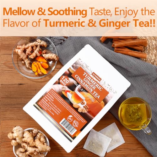 ULTHMOK 120 Premium Turmeric, Ginger, Cinnamon Blend Tea Bags, 100% Natural & No Additives & Caffeine Free. - Image 2