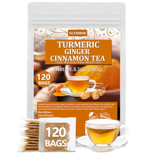 ULTHMOK 120 Premium Turmeric, Ginger, Cinnamon Blend Tea Bags, 100% Natural & No Additives & Caffeine Free. - Image 1