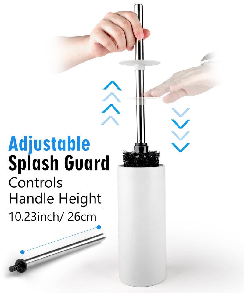 Viosuniu Matt White Ceramic Toilet Brush and Holder Set, Durable Bristles Non Scratch Toilet, Long Stainless Steel Handle, Freestanding Toilet Bowl Cleaners Brush, Scrubber Brush for Toilet - Image 4