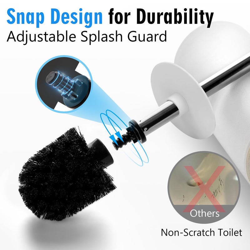 Viosuniu Matt White Ceramic Toilet Brush and Holder Set, Durable Bristles Non Scratch Toilet, Long Stainless Steel Handle, Freestanding Toilet Bowl Cleaners Brush, Scrubber Brush for Toilet - Image 3