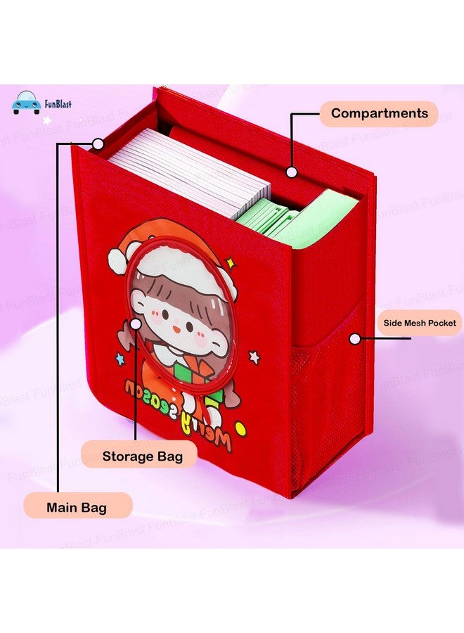 FunBlast Canvas Carrying Bag - Tote Bag with Key Ring, Multi-Purpose Shopping Bag, Lunch Bag, Vegetable Bag, Travel Bag with Handle Strap and Zipper Lock (Size - 34 X 30 X 13 CM) (Red) - Image 3