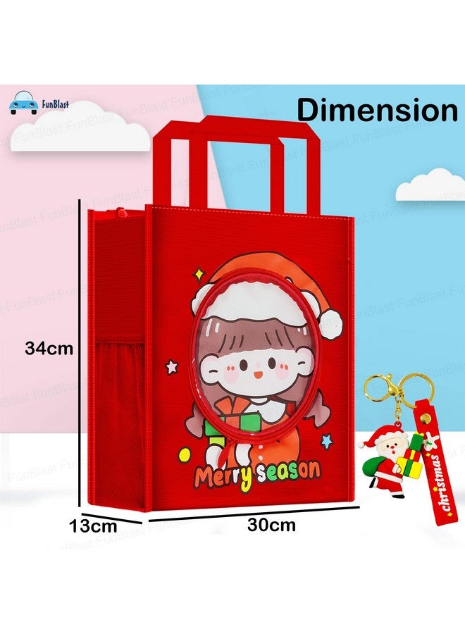 FunBlast Canvas Carrying Bag - Tote Bag with Key Ring, Multi-Purpose Shopping Bag, Lunch Bag, Vegetable Bag, Travel Bag with Handle Strap and Zipper Lock (Size - 34 X 30 X 13 CM) (Red) - Image 2