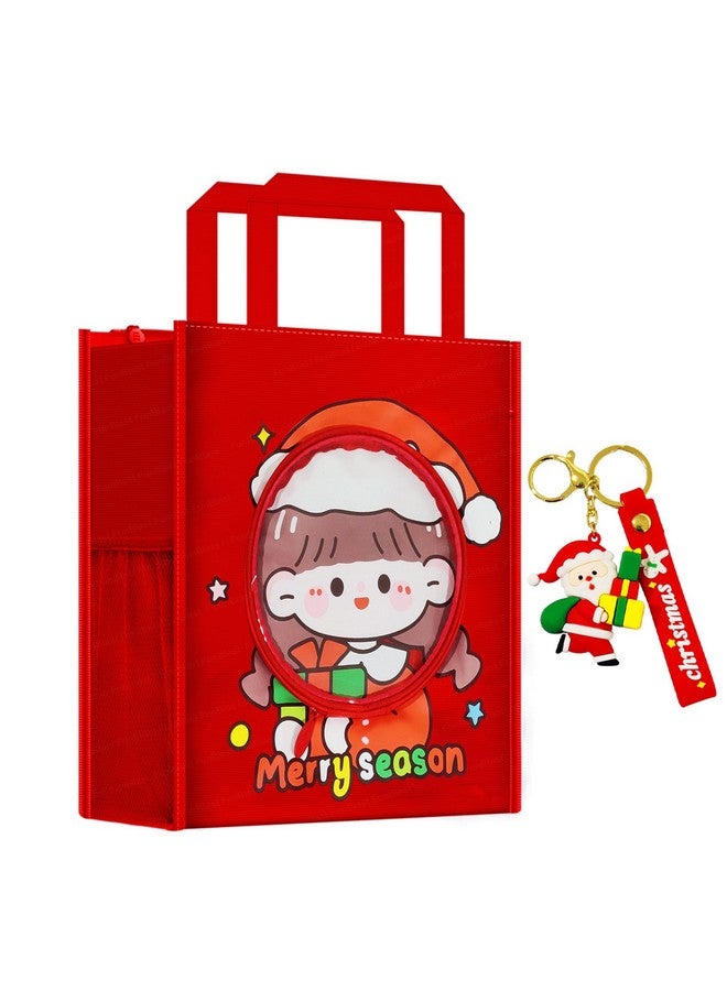 FunBlast Canvas Carrying Bag - Tote Bag with Key Ring, Multi-Purpose Shopping Bag, Lunch Bag, Vegetable Bag, Travel Bag with Handle Strap and Zipper Lock (Size - 34 X 30 X 13 CM) (Red) - Image 1