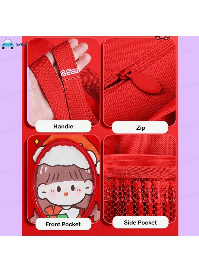 FunBlast Canvas Carrying Bag - Tote Bag with Key Ring, Multi-Purpose Shopping Bag, Lunch Bag, Vegetable Bag, Travel Bag with Handle Strap and Zipper Lock (Size - 34 X 30 X 13 CM) (Red) - Image 4