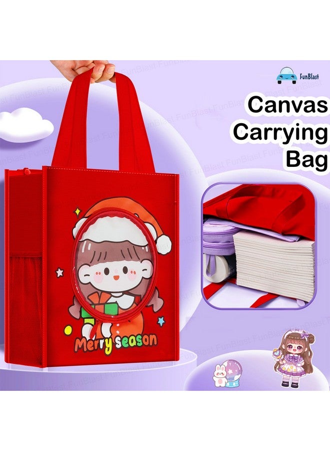FunBlast Canvas Carrying Bag - Tote Bag with Key Ring, Multi-Purpose Shopping Bag, Lunch Bag, Vegetable Bag, Travel Bag with Handle Strap and Zipper Lock (Size - 34 X 30 X 13 CM) (Red) - Image 5