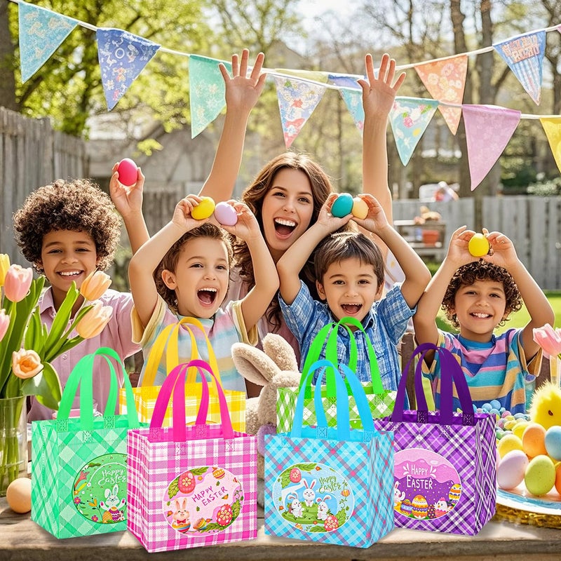 DECHISY 6Pack Easter Bags, Reusable Non-Woven Easter Baskets Gift Bags with Handles, Bunny Chick Egg Design, Happy Easter Egg Hunt Bags Bulk for Gifts Wrapping, Easter Party Supplies,8.3Ã—7.9Ã—5.9inch - Image 2