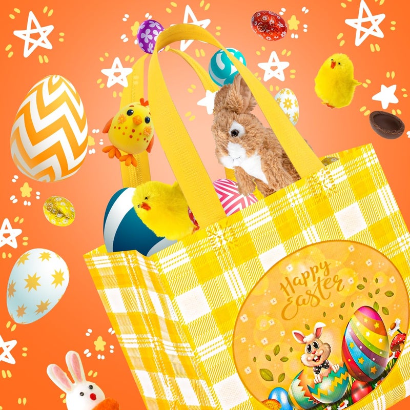 DECHISY 6Pack Easter Bags, Reusable Non-Woven Easter Baskets Gift Bags with Handles, Bunny Chick Egg Design, Happy Easter Egg Hunt Bags Bulk for Gifts Wrapping, Easter Party Supplies,8.3Ã—7.9Ã—5.9inch - Image 4