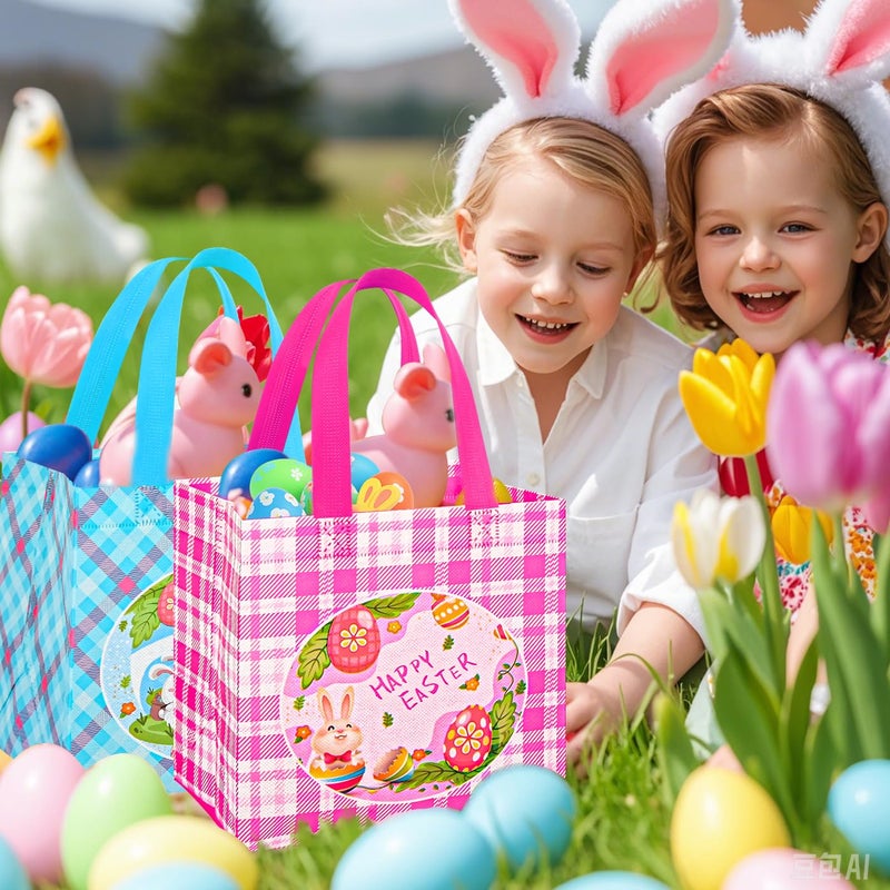 DECHISY 6Pack Easter Bags, Reusable Non-Woven Easter Baskets Gift Bags with Handles, Bunny Chick Egg Design, Happy Easter Egg Hunt Bags Bulk for Gifts Wrapping, Easter Party Supplies,8.3Ã—7.9Ã—5.9inch - Image 5