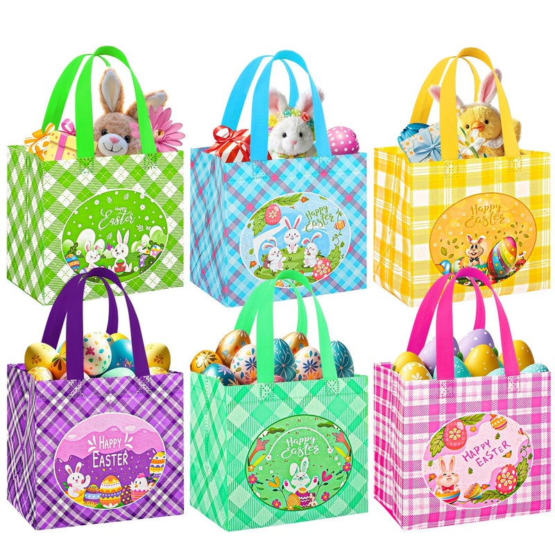 DECHISY 6Pack Easter Bags, Reusable Non-Woven Easter Baskets Gift Bags with Handles, Bunny Chick Egg Design, Happy Easter Egg Hunt Bags Bulk for Gifts Wrapping, Easter Party Supplies,8.3Ã—7.9Ã—5.9inch - Image 1