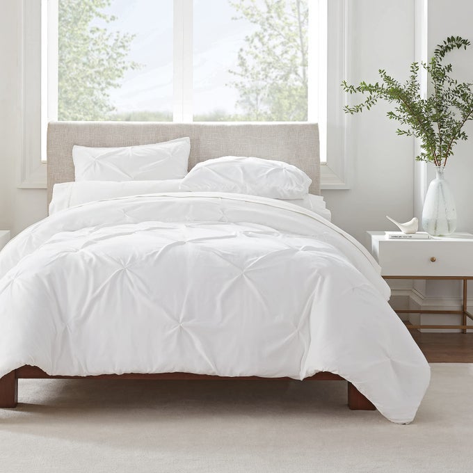 SIMPLY CLEAN ULTRA SOFT 3 PIECE HYPOALLERGENIC STAIN RESISTANT PLEATED DUVET COVER SET FULLQUEEN WHITE