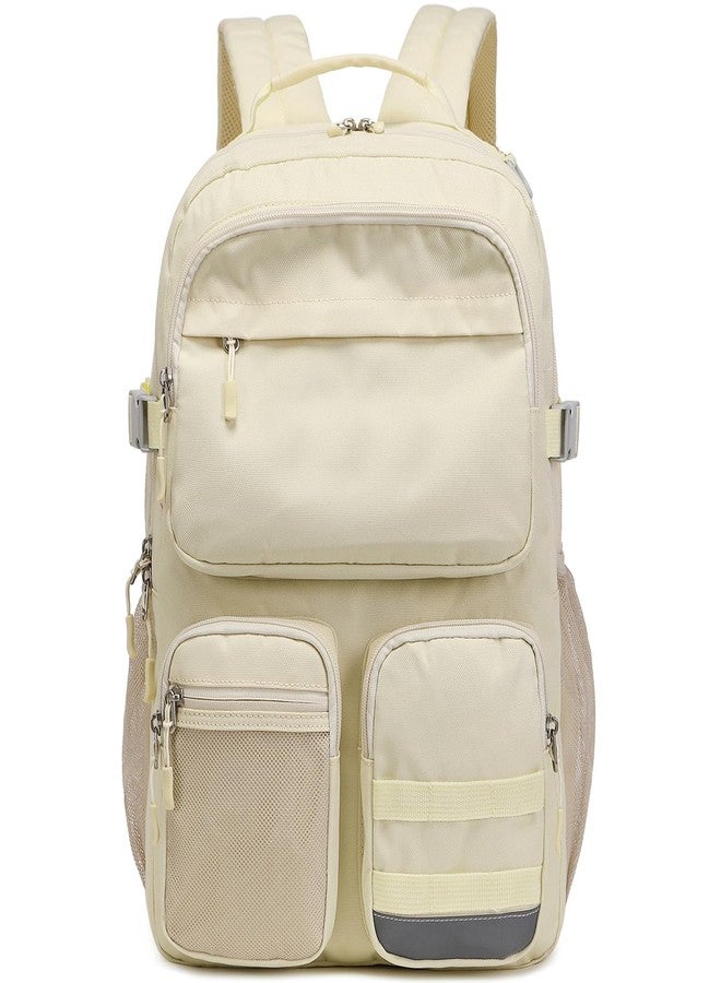 Lohol Water Resistant Backpack with Multifunctional Pockets for Teens, Durable Bookbag fits 15.6 inch Laptop, Beige, 17.3 x 12.4 x 6.7 inches - Image 1