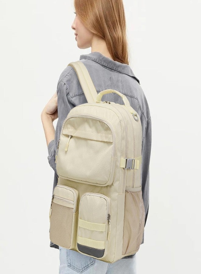 Lohol Water Resistant Backpack with Multifunctional Pockets for Teens, Durable Bookbag fits 15.6 inch Laptop, Beige, 17.3 x 12.4 x 6.7 inches - Image 2