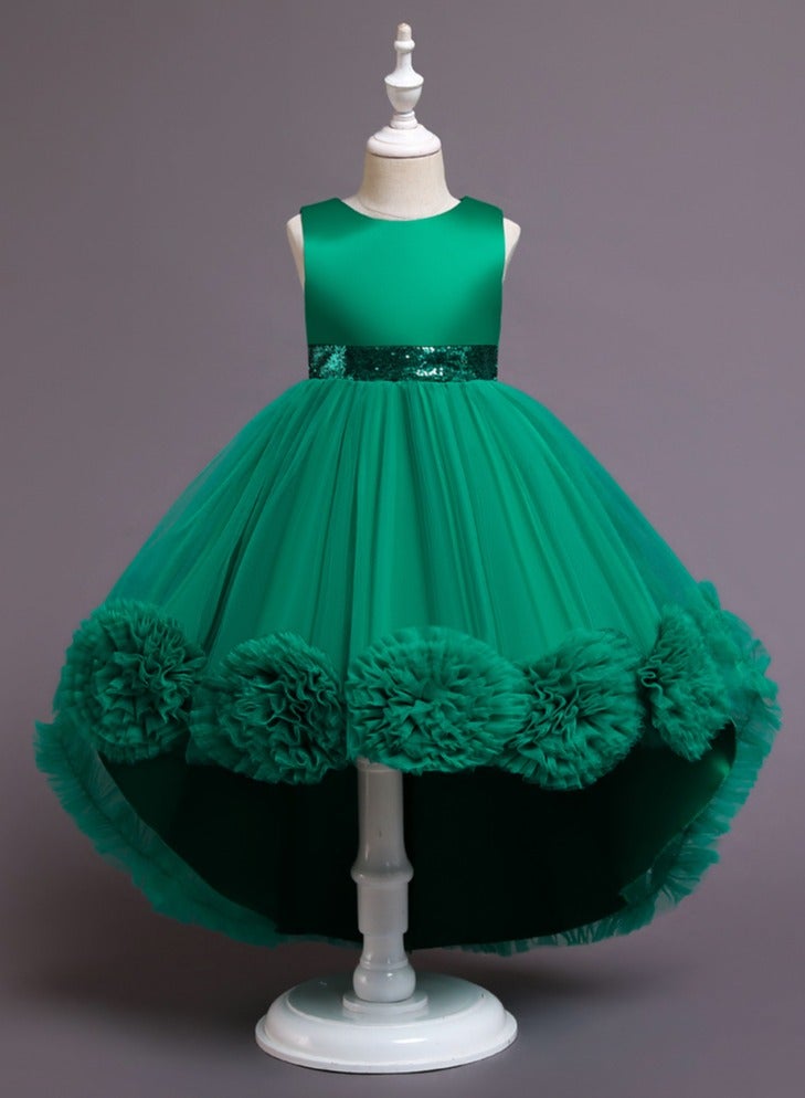 Elegant Girls' Sequin Tulle Princess Dress with Flower Appliqué — Frock for Girls, Girl Dress, Party Wear Dress for Girls, Birthday Dress for Girl, Clothes for Kids Girls, Dresses for Girls, Kids Girl Dress — Green, 120cm (6-8Y) - Image 1