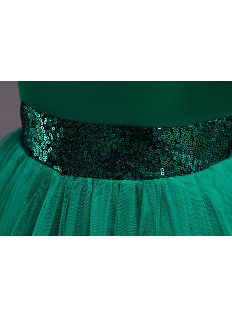 Elegant Girls' Sequin Tulle Princess Dress with Flower Appliqué — Frock for Girls, Girl Dress, Party Wear Dress for Girls, Birthday Dress for Girl, Clothes for Kids Girls, Dresses for Girls, Kids Girl Dress — Green, 120cm (6-8Y) - Image 5