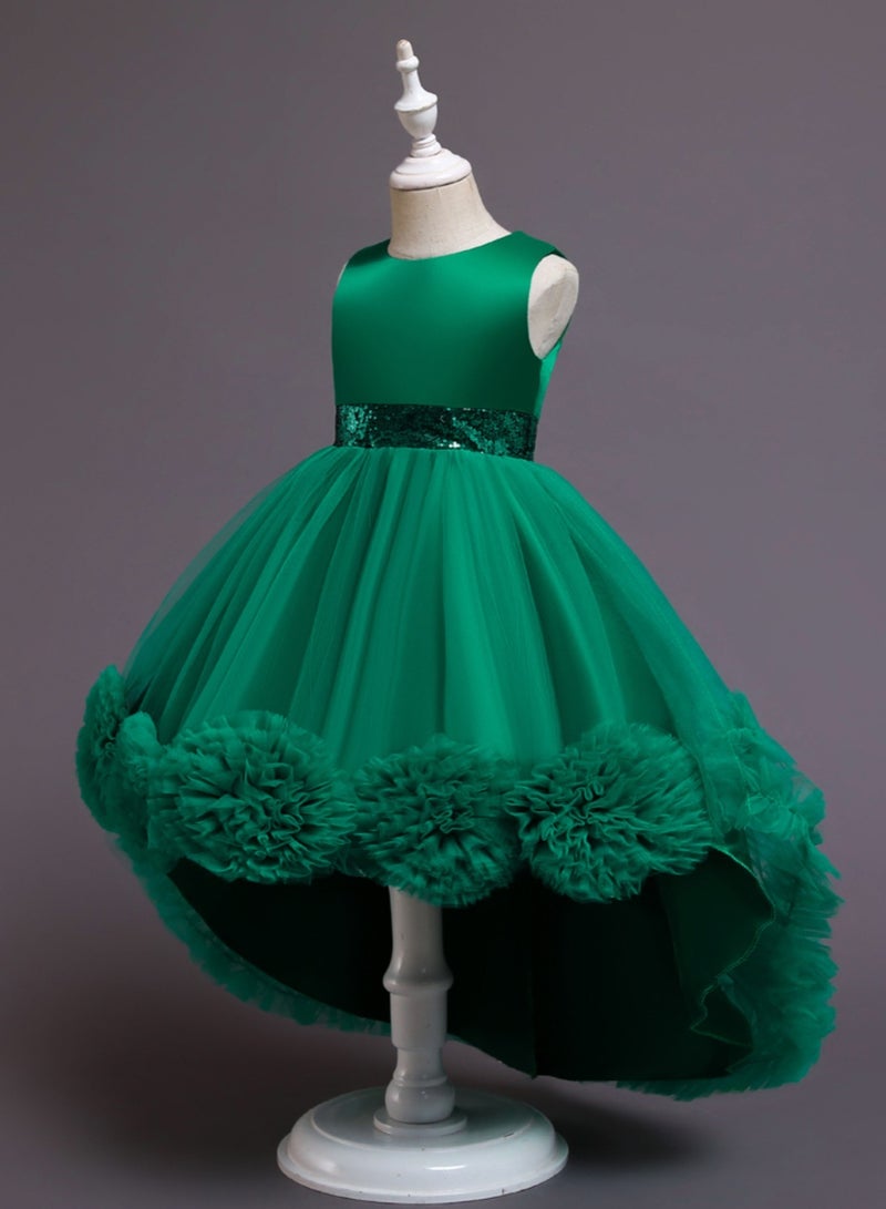 Elegant Girls' Sequin Tulle Princess Dress with Flower Appliqué — Frock for Girls, Girl Dress, Party Wear Dress for Girls, Birthday Dress for Girl, Clothes for Kids Girls, Dresses for Girls, Kids Girl Dress — Green, 120cm (6-8Y) - Image 2