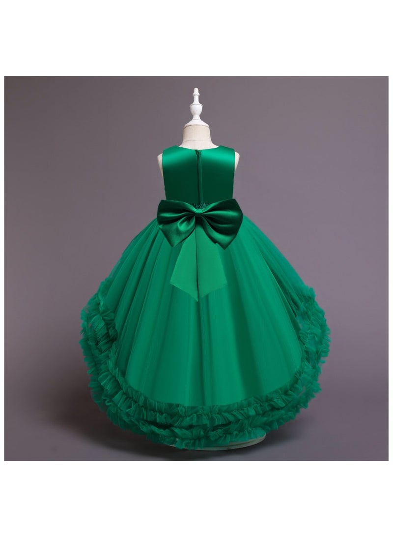 Elegant Girls' Sequin Tulle Princess Dress with Flower Appliqué — Frock for Girls, Girl Dress, Party Wear Dress for Girls, Birthday Dress for Girl, Clothes for Kids Girls, Dresses for Girls, Kids Girl Dress — Green, 120cm (6-8Y) - Image 3