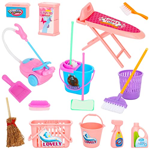 SOTOGO ONEST 18 Pieces Doll Housework Cleaning Supplies Miniature Mini Dollhouse Accessories Dollhouse Furniture Decoration Accessories for Dolls Pretend Play - Image 1