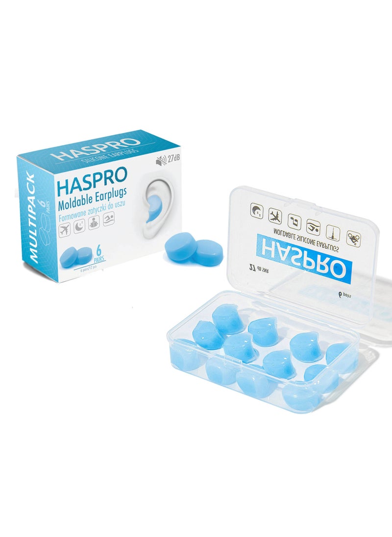 HASPRO - HASPRO [6-Pair Pack] Soft Silicone Earplugs for Sleeping, Swimming & Bathing, Anti-Snoring, Noise Cancelling Reusable Earplugs. Adults & Children (Blue) - Image 1
