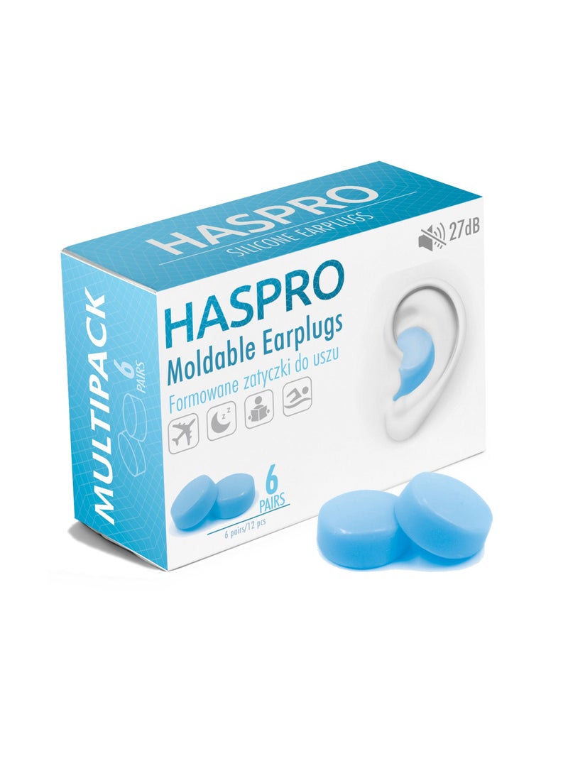 HASPRO - HASPRO [6-Pair Pack] Soft Silicone Earplugs for Sleeping, Swimming & Bathing, Anti-Snoring, Noise Cancelling Reusable Earplugs. Adults & Children (Blue) - Image 1