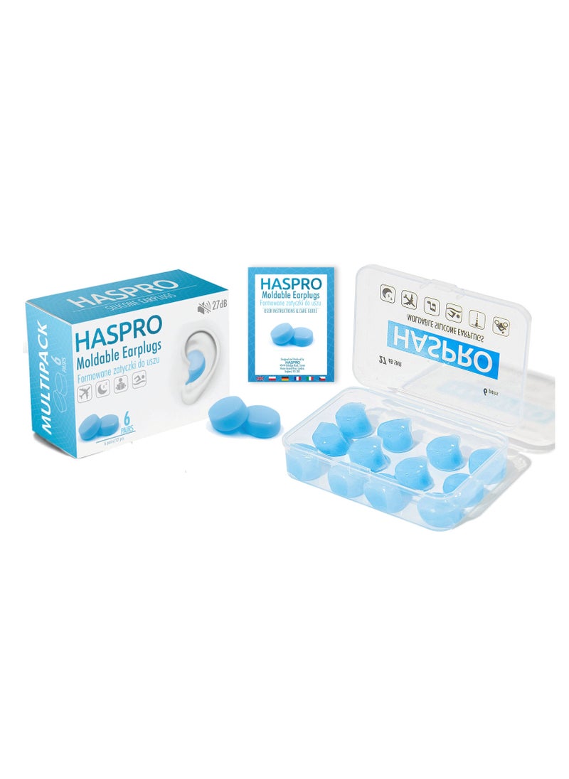 HASPRO - HASPRO [6-Pair Pack] Soft Silicone Earplugs for Sleeping, Swimming & Bathing, Anti-Snoring, Noise Cancelling Reusable Earplugs. Adults & Children (Blue) - Image 1