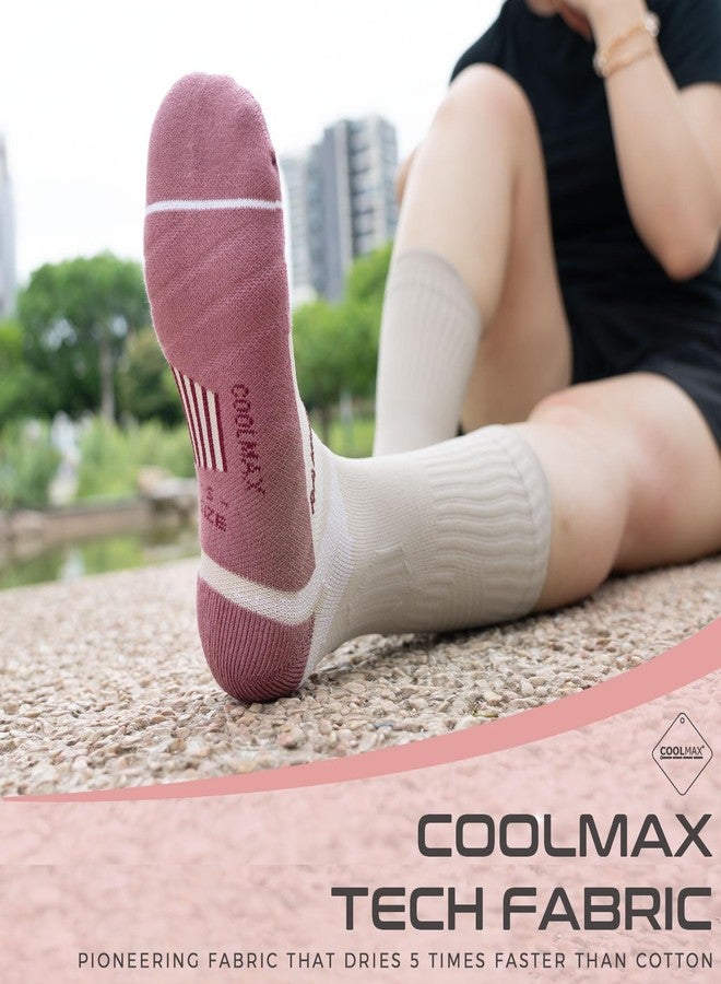 Rahhint Coolmax Compression Running Socks for Women 3 Pairs, Cushion Crew Socks, Anti-Blister Moisture Wicking Athletic Socks, Mix Pink, 5-8 - Image 2
