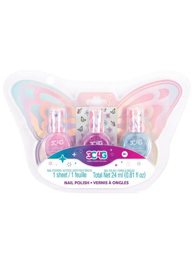 3C4G Butterfly Nail Polish Trio - 3 Pack Kids Nail Polish Set for Girls - Water Based, Unscented, Non Toxic Nail Polish for Kids - Girls Nail Polish Kit for Kids Ages 8-12-16 by Make It Real - Image 1