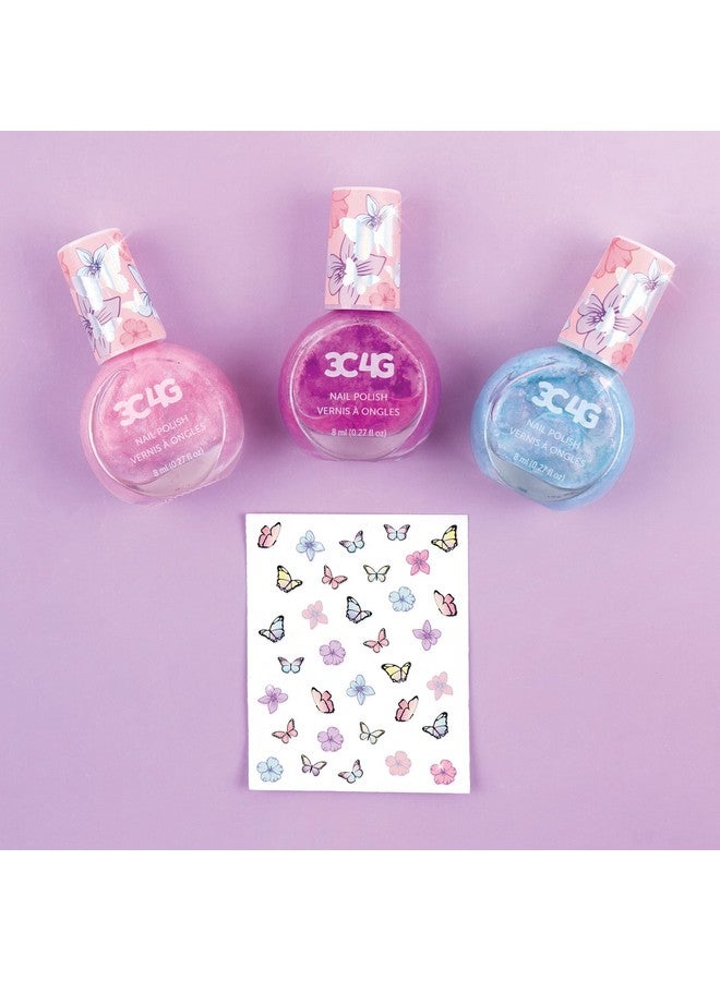 3C4G Butterfly Nail Polish Trio - 3 Pack Kids Nail Polish Set for Girls - Water Based, Unscented, Non Toxic Nail Polish for Kids - Girls Nail Polish Kit for Kids Ages 8-12-16 by Make It Real - Image 2