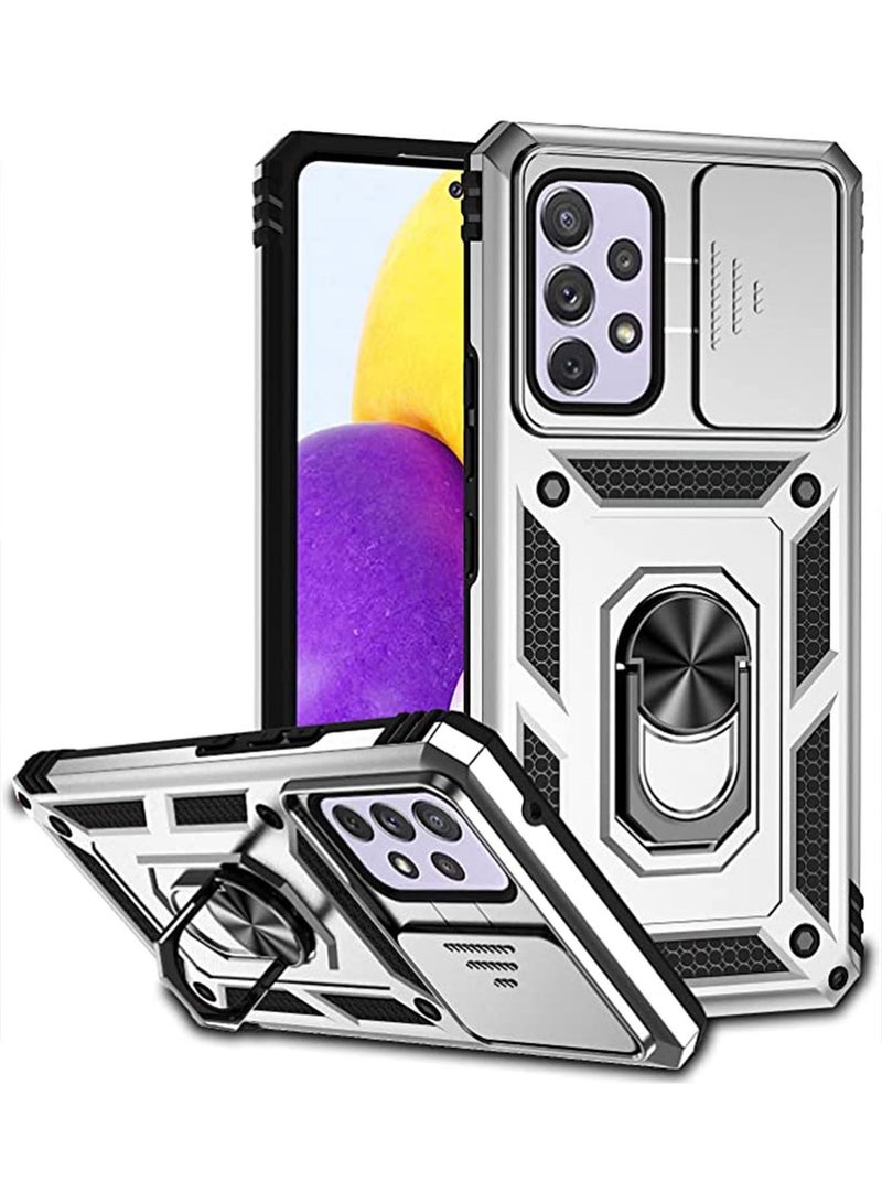 Samsung Galaxy A53 5G Case with Slide Camera Cover 360° Rotatable Magnetic Ring Holder Kickstand Heavy Duty Protective Shockproof Phone Back Cover Protector with Anti-scratch Silver - Image 1
