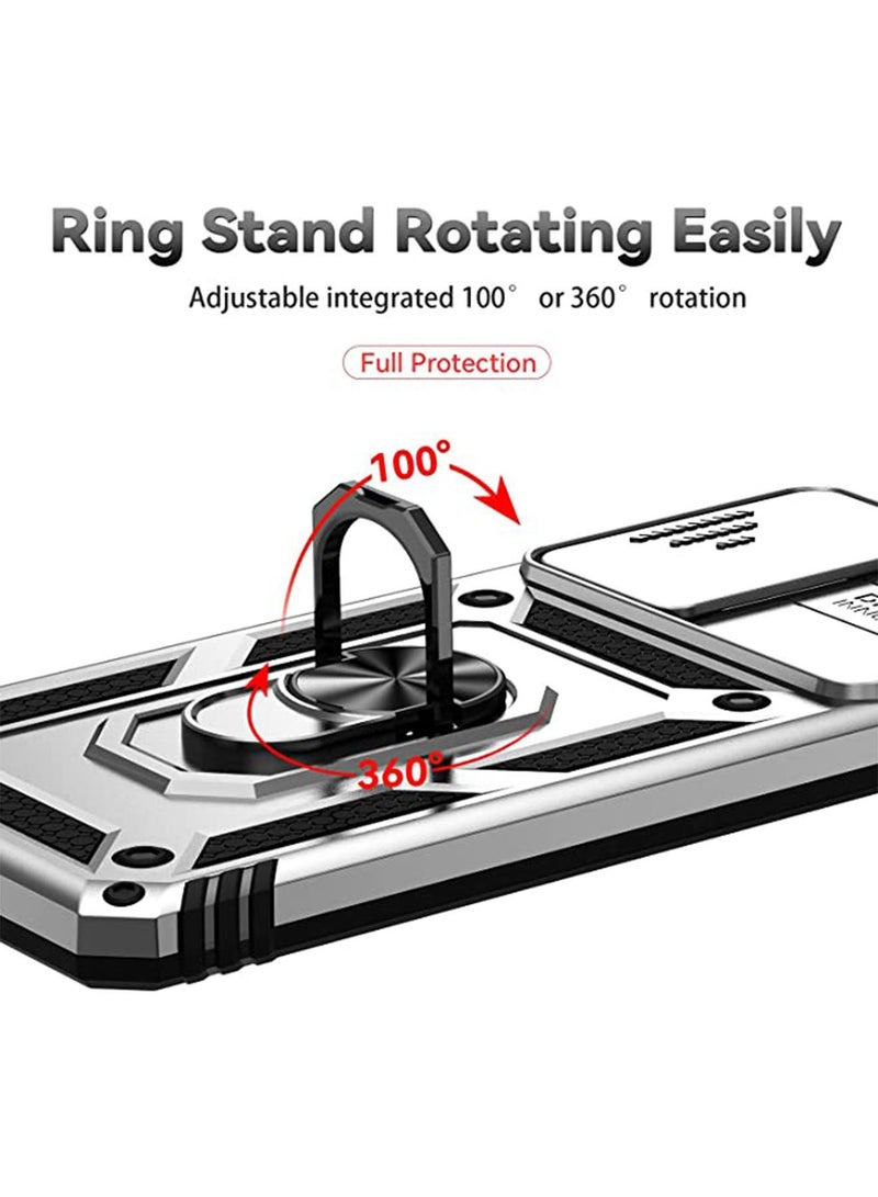 Samsung Galaxy A53 5G Case with Slide Camera Cover 360° Rotatable Magnetic Ring Holder Kickstand Heavy Duty Protective Shockproof Phone Back Cover Protector with Anti-scratch Silver - Image 3