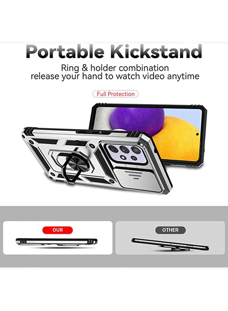 Samsung Galaxy A53 5G Case with Slide Camera Cover 360° Rotatable Magnetic Ring Holder Kickstand Heavy Duty Protective Shockproof Phone Back Cover Protector with Anti-scratch Silver - Image 4