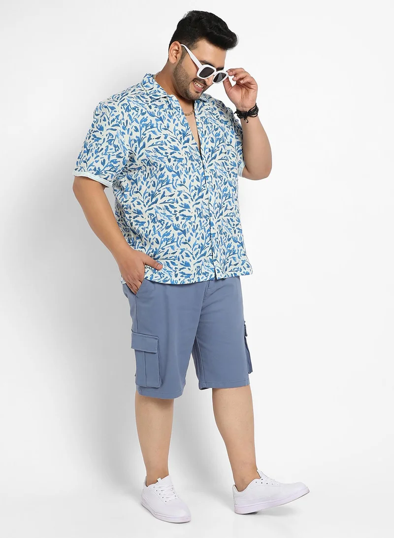 Instafab Plus Instafab Plus Men's Blue Foliage Strokes Shirt For Casual Wear | Spread Collar | Short Sleeve | Button Closure | Cotton Shirt Crafted With Comfort Fit For Everyday Wear