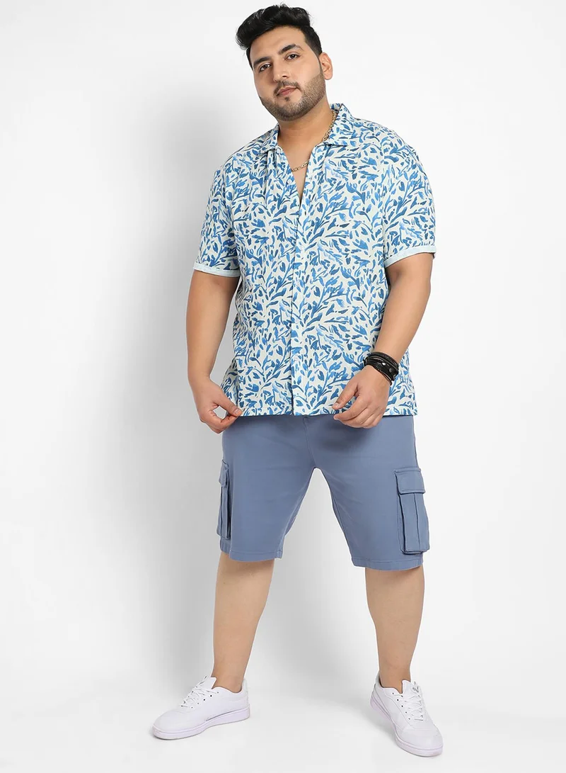 Instafab Plus Instafab Plus Men's Blue Foliage Strokes Shirt For Casual Wear | Spread Collar | Short Sleeve | Button Closure | Cotton Shirt Crafted With Comfort Fit For Everyday Wear