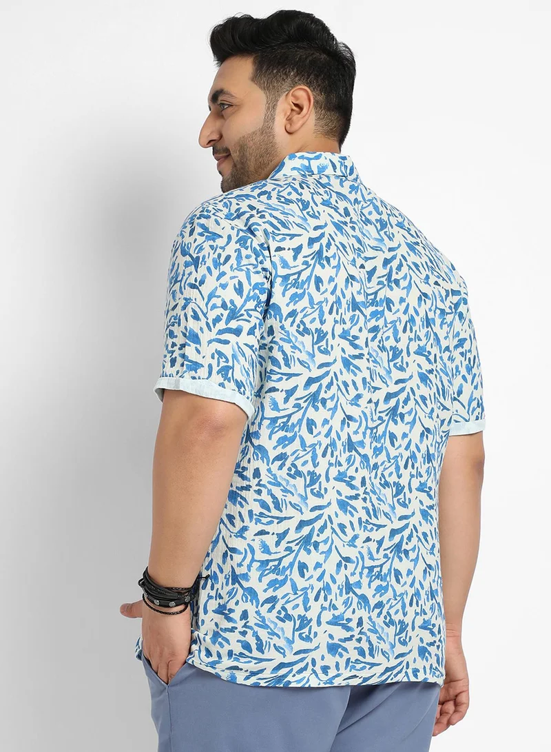 Instafab Plus Instafab Plus Men's Blue Foliage Strokes Shirt For Casual Wear | Spread Collar | Short Sleeve | Button Closure | Cotton Shirt Crafted With Comfort Fit For Everyday Wear