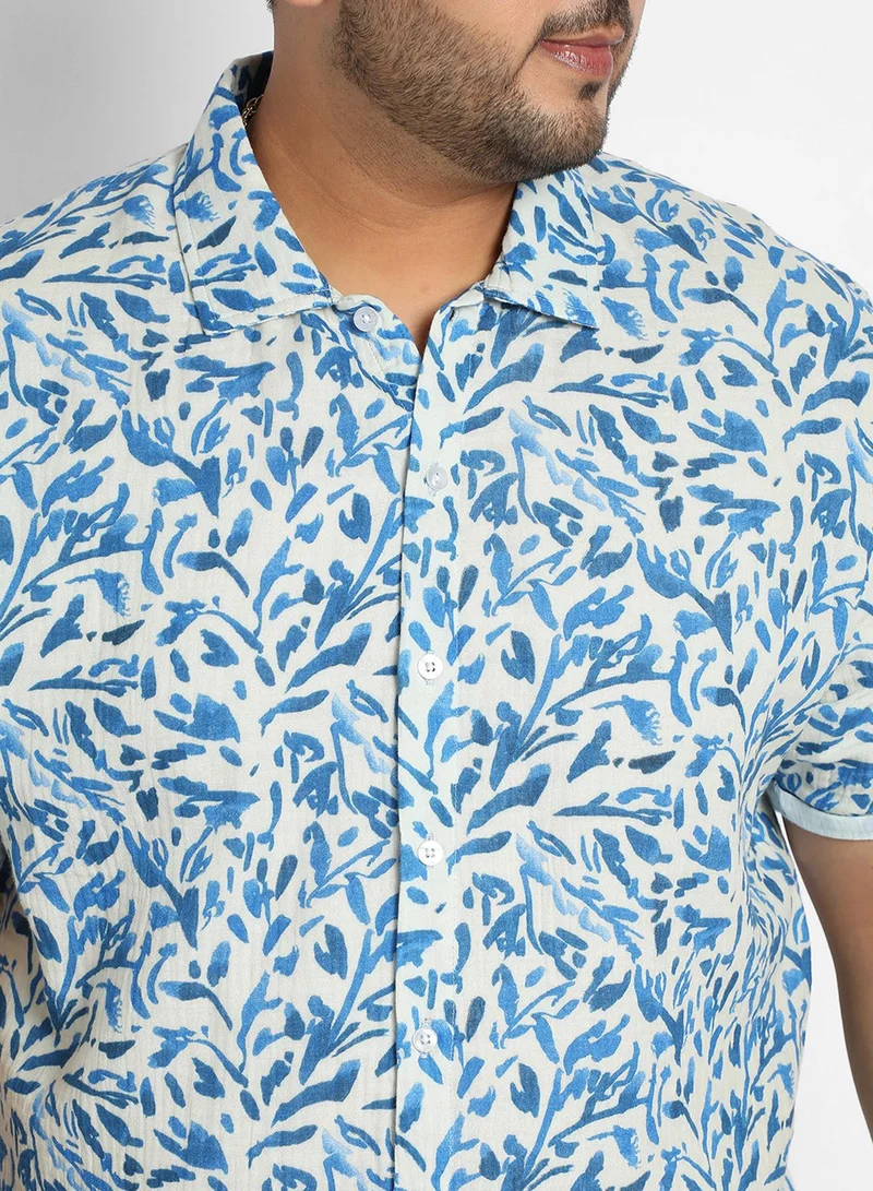 Instafab Plus Instafab Plus Men's Blue Foliage Strokes Shirt For Casual Wear | Spread Collar | Short Sleeve | Button Closure | Cotton Shirt Crafted With Comfort Fit For Everyday Wear