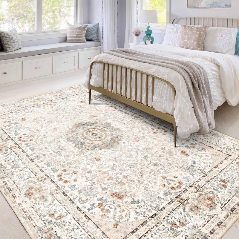 Castage 5x7 Area Rugs Washable Boho Rug for Living Room Bedroom Kitchen Large Vintage Bohemian Distressed Carpet Non Slip Beige - Image 2