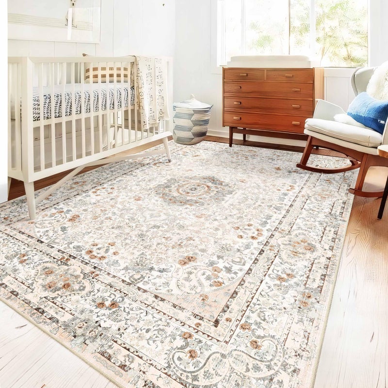 Castage 5x7 Area Rugs Washable Boho Rug for Living Room Bedroom Kitchen Large Vintage Bohemian Distressed Carpet Non Slip Beige - Image 3